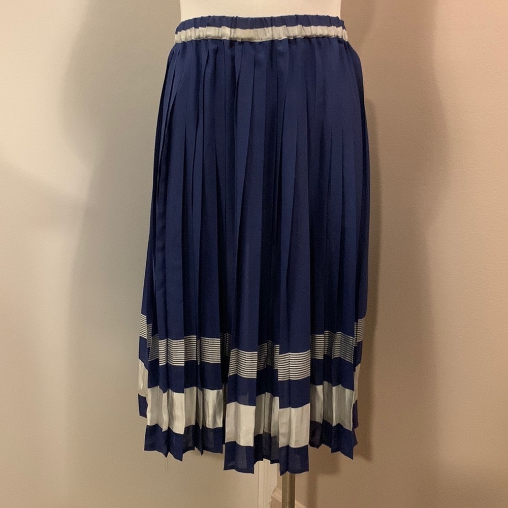 𝅺VINTAGE Chiffon Navy and Silver color plaid Maxi Skirt size S